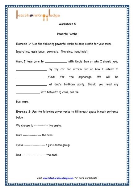 Grade  English Resources Printable Worksheets Topic Powerful