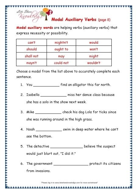 Modal Auxiliaries 4th Grade Worksheets - Worksheets Master