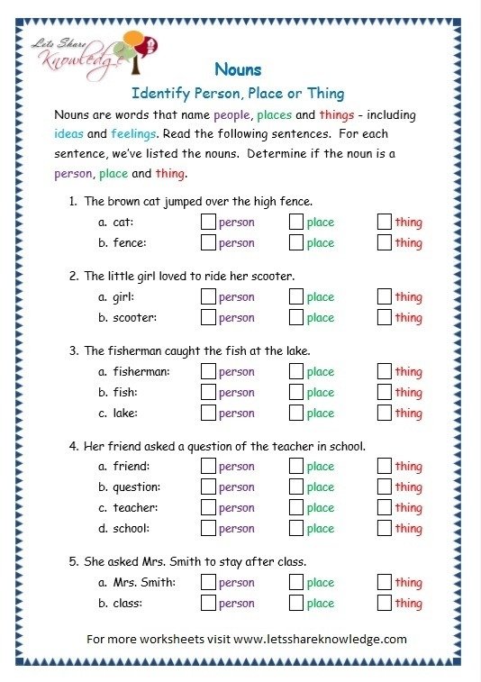 Noun Grammar Worksheets For High School