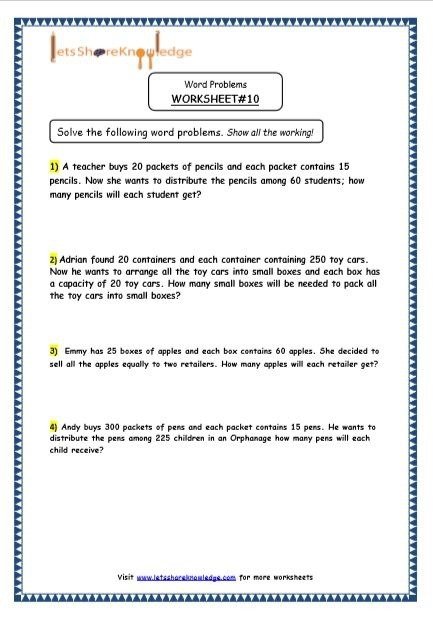 Grade  Maths Resources  Step Word Problems Printable Worksheets