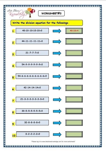 Grade  Maths Worksheets Division  Division By Repeated