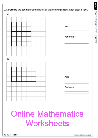 Grade  Online Mathematics Worksheets  Measurement  Area