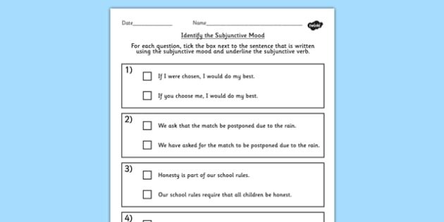 Identifying The Subjunctive Mood Worksheet