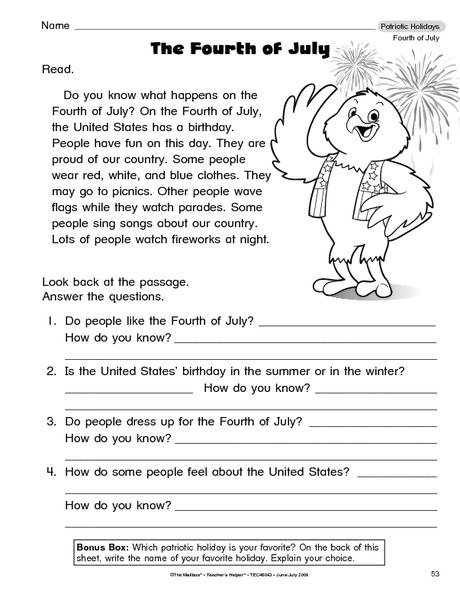 Independence Day Worksheet Reading For Information