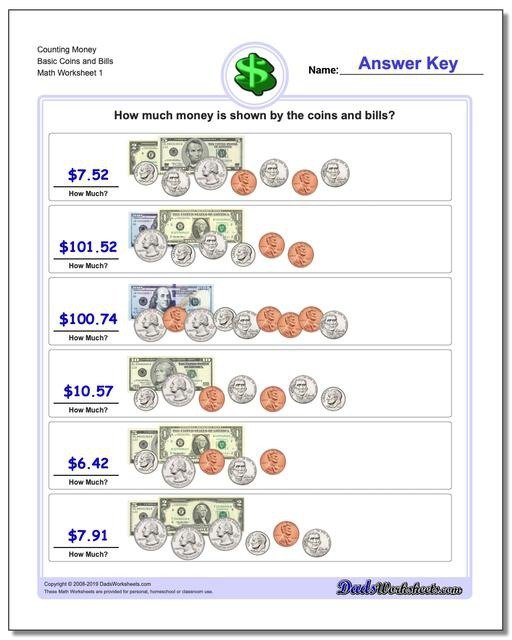 Money St Grade Worksheets Counting Basic Coins And Bills V