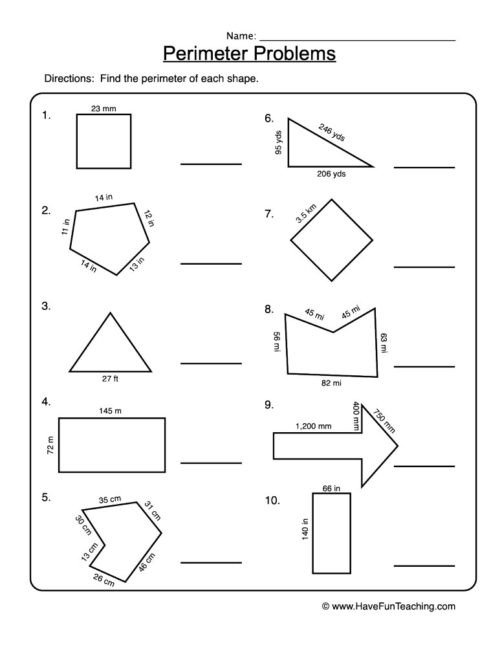 middle school perimeter and area worksheets