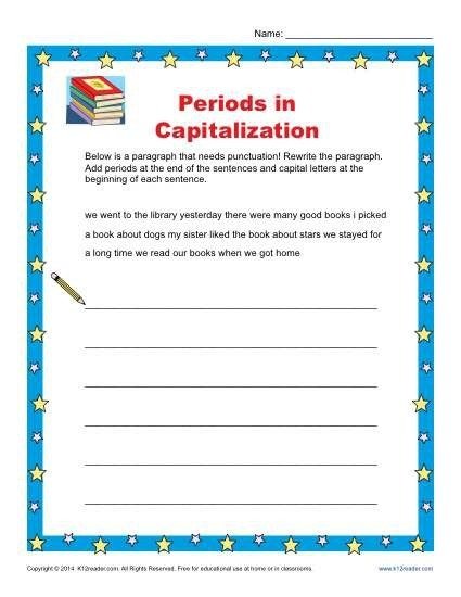 Periods And Capitalization Worksheet