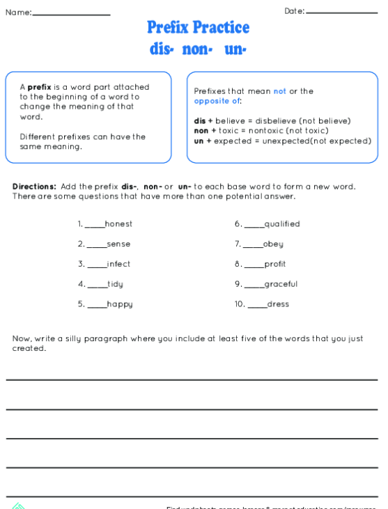 Prefixes Worksheet 2nd Grade