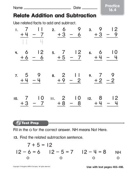 Related Addition And Subtraction Worksheets - Worksheets Master