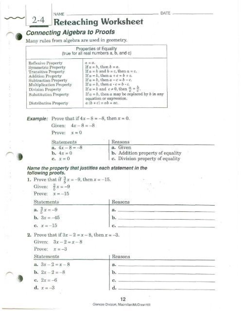 Reteaching Worksheet