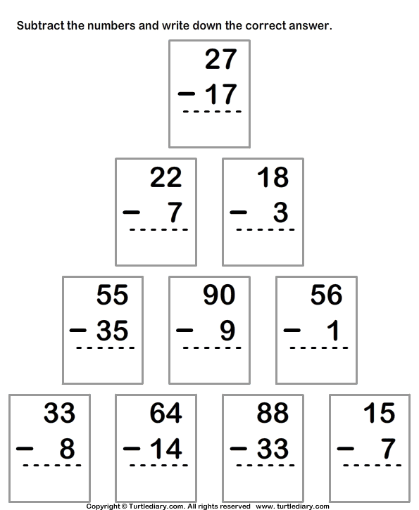 Subtracting From Two Digit Number With Regrouping Worksheet