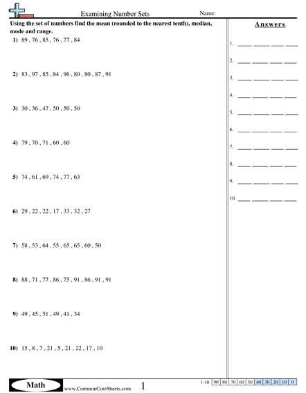Thumb Mean Median Mode And Range Worksheets Th Grade Math