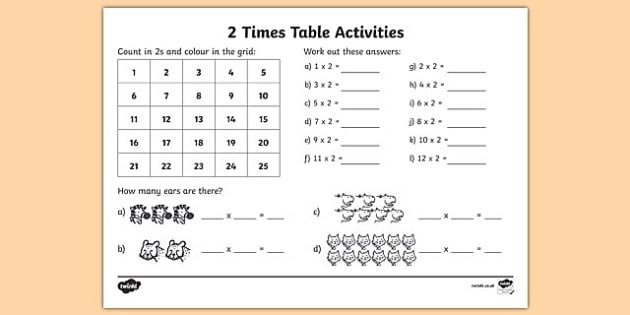 Times Table Worksheet And Activity