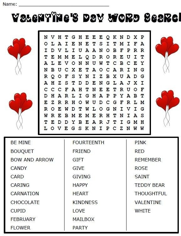 Valentines Day Word Search Puzzle  From Super Teacher Worksheets