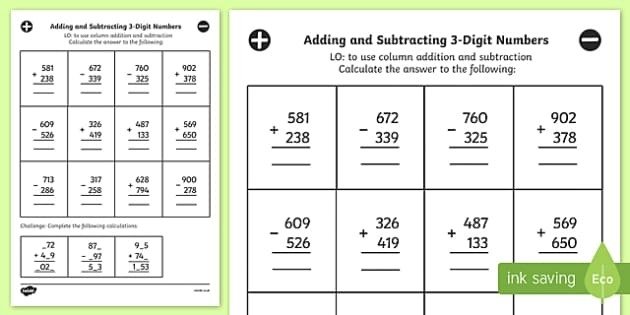 Vertical Addition And Subtraction Worksheet