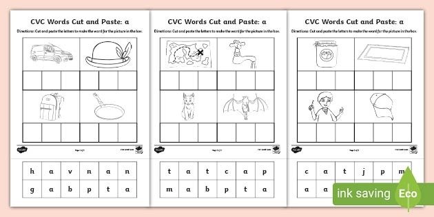 A Cvc Words Cut And Paste Worksheets Teacher Made