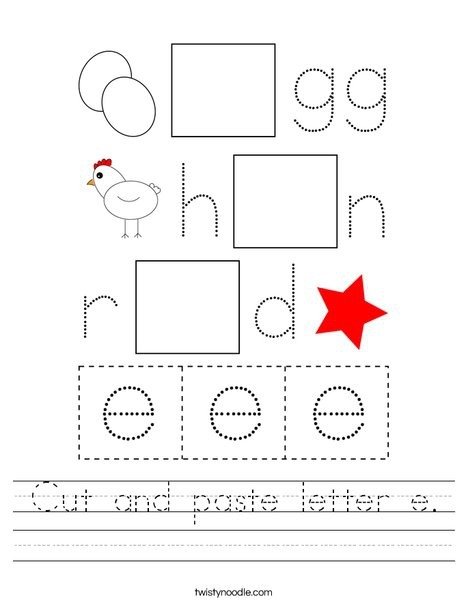 Cut And Paste Letter E Worksheet
