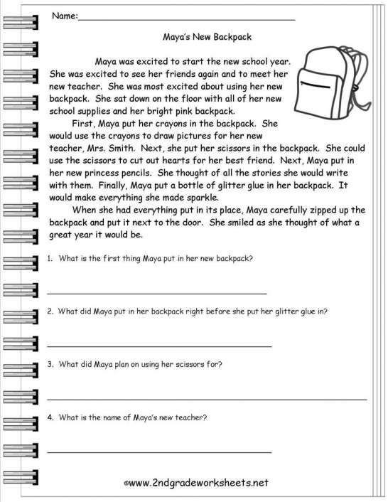 Free Reading Comprehension Worksheets Third Grade