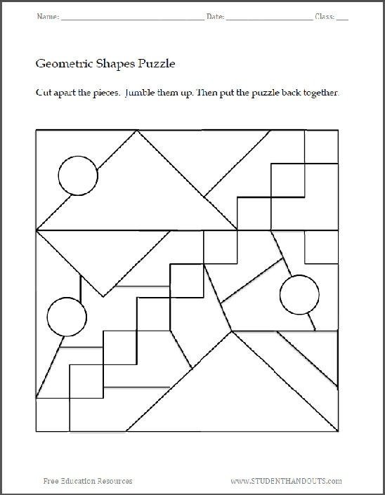 Geometric Shapes Printable Puzzle Student Handouts Geometry