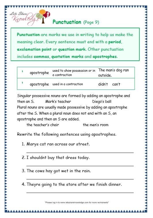 Punctuations Worksheets For Grade 3 - Worksheets Master