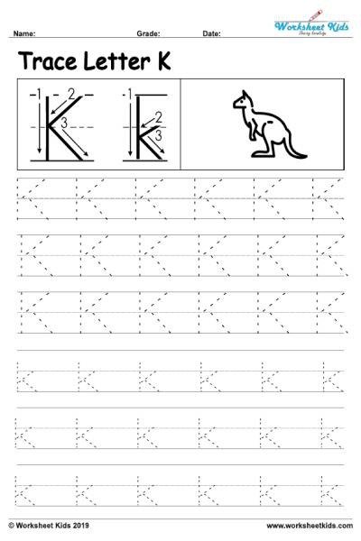 Letter K Alphabet Tracing Worksheets