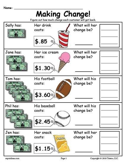 Money High School Math Worksheets Counting Basic Coins And Bills