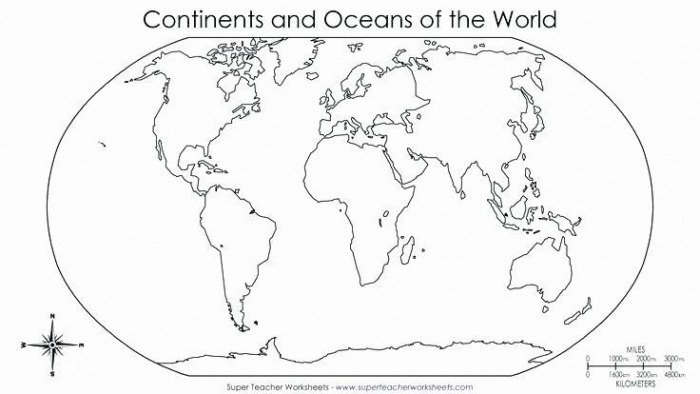 Oceans And Continents Worksheets Printable Printable Map Of The