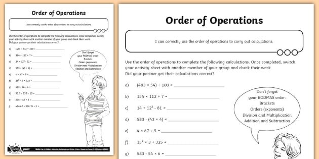 Order Of Operations Activity