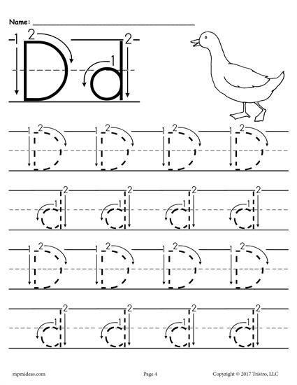 Printable Letter D Tracing Worksheet With Number And Arrow Guides