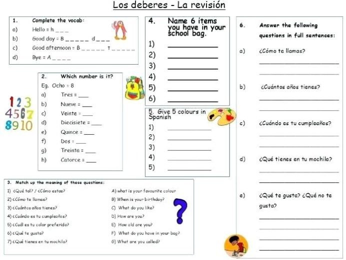 Spanishksheets High School Leter Free For Middle Resources Numbers