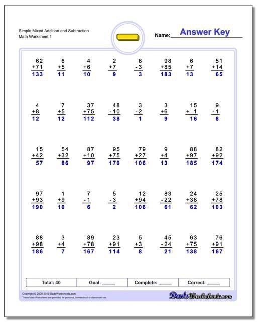 Subtraction Worksheets Mixed Addition And Adding Subtracting Two
