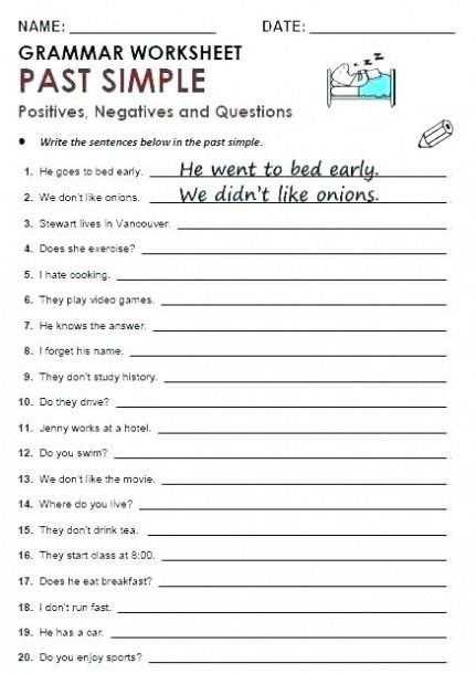 Th Grade Grammar Worksheets Simple Past Tense Worksheet Free