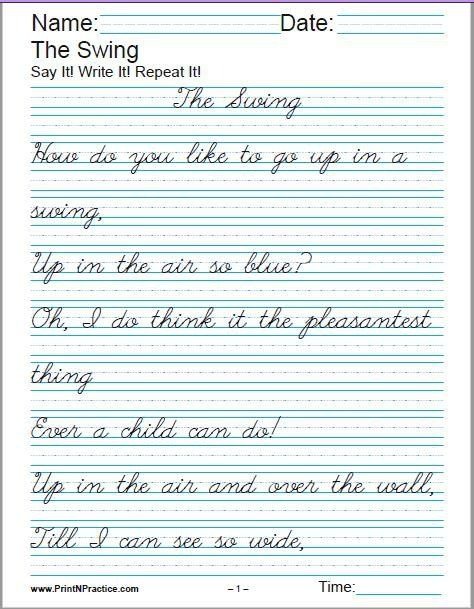 Th Grade Handwriting Worksheets In Cursive Writing Practice For