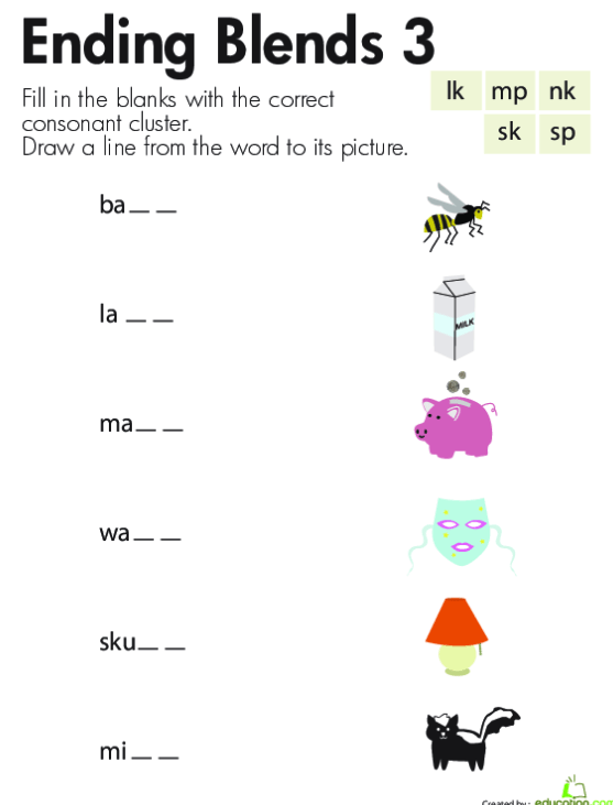 Two Letter Blends Worksheets For Kindergarten List Of Words