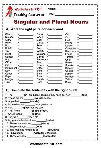 Plural And Singular Nouns Worksheets - Worksheets Master